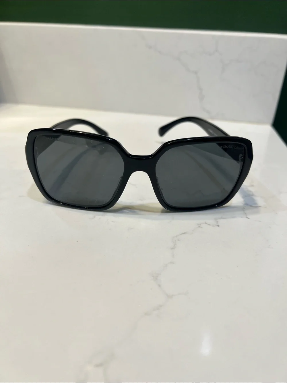 CHANEL Black Oversized Square Sunglasses with Dark Lenses